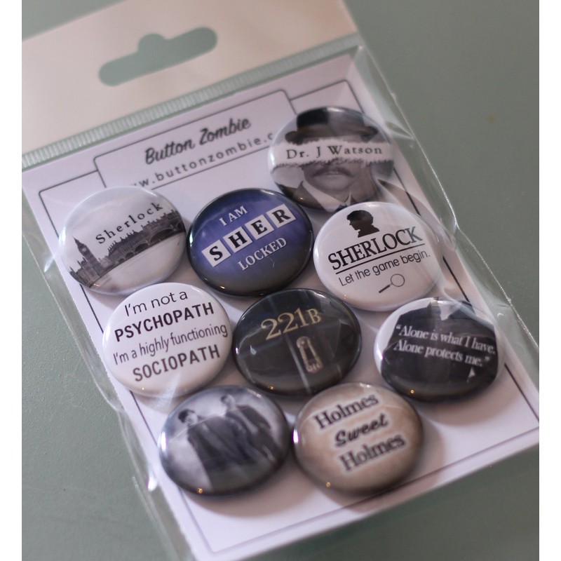 9 Mini Sherlock Fridge Magnet Set (25mm) - Made in