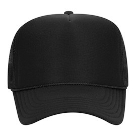 OTTO Wholesale 12 x Polyester Foam Front 5 Panel High Crown Mesh Back Trucker Hat - Black - (12 Pcs)