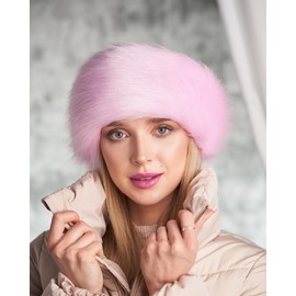 Futrzane Classic Headband - Faux Fur Headbands for Women - Furry Band for Winter - Size XS (Pink Classic)