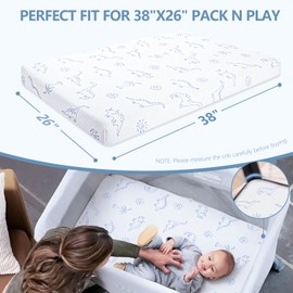 Mochen Pack and Play Mattress, 38x26 Dual-Sided Firmness Memory Foam Pack n Play Mattresses Pad, Portable Travel Crib Mattress for Pack n Play Playpen
