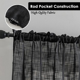 Beda Home Linen Textured Curtain Panels for Kitchen Living Room; Light Filtering Rustic Short Panels for Small Windows Bedroom/Bathroom/Basement Privacy Added Rod Pocket Design (Black, 36x36-2PCs)