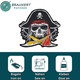 Pirate Skull Sabre Hat Patch for Iron-On or Sew On Clothes Embroidered Iron-On Patch Applique Carnival Patch Size 9.5 x 8.7 cm