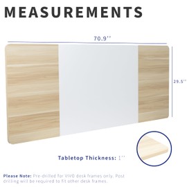 VIVO Universal 71 x 30 inch Table Top for Standard and Sit to Stand Height Adjustable Home and Office Desk Frames, White and Light Wood Desktop, DESK-TOP72-30WC