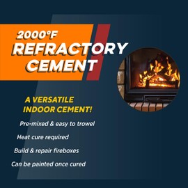 Rutland Refractory Cement 64 Oz - Fiber-Reinforced Pre-Mixed High Temperature Cement for Fireplace, Wood Stove & Fire Brick - Made in USA, Buff, 4 Lbs