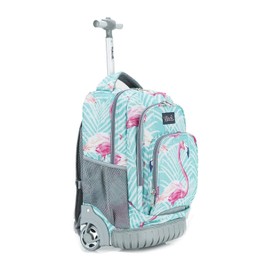 Tilami Kids Rolling Backpack 18 inch Boys and Girls Laptop Backpack, Flamingos