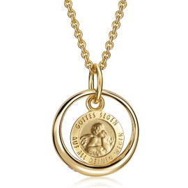 Xaana AMZ0572 Baptism Chain Baptism Ring with Zirconia and Guardian Angel Pendant 333 Yellow Gold with Gold-Plated Silver Chain 36/38 cm, Gold, Cubic Zirconia