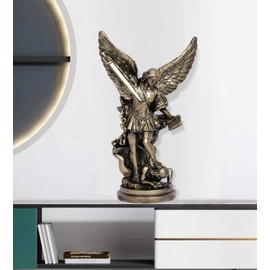 San Miguel Arcangel Statue 12inch St Michael Statue Saint Archangel Michael Statue Defeated Lucifer Tramples Demon Resin Battle Angel Sculpture Bronze Collectible Sculpture Religious Figurines Decor