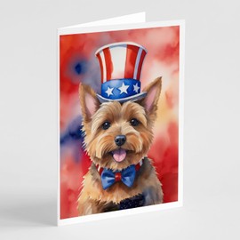 Caroline's Treasures Norwich Terrier Patriotic American Greeting Cards Pack of 8 Blank Cards with Envelopes Whimsical A7 Size 5x7 Blank Note Cards