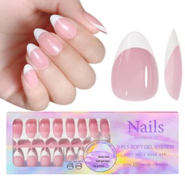 Joyeee French Press on Nails, 150 Stück Fake Nails, 5 Farben 15 Größe Nägel Zum Aufkleben Kurz, Soft Gel Press on Nail Full Cover Künstliche Nägel Almond Nail Tips für Mädchen Frauen