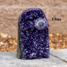TRUENERGY Polished Amethyst Cluster Quartz Crystal – 3.5 To 4.0 lbs Grade A+ Raw Dark Purple Geode Stone With Rounded Edge – Home Decoration, Meditation Healing, and Positive Energy (3.5-4 lbs)