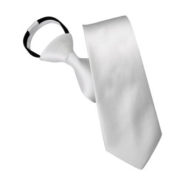 8cm Adjustable Pre Tied Tie Solid Color Zipper Long Formal Tie Satin Business Tie for Men, White