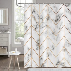Hnmdmyi Marble Shower Curtain 180x180, Grey and White Shower Curtains Gold Geometric Line Abstract Modern Luxury Art Bathroom Curtains Waterproof Polyester Fabric Washable Bath Curtains with Hooks