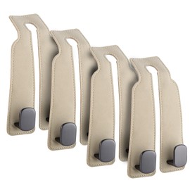 4Pcs Car Seat Hooks for Headrest, Sued Leather and Zinc Alloy Purse Hook for Car, Double Hooks Purse Holder for Car & Mobile Phone Holder, Car Seat Hanger for Purses & Bags (Beige & Silver)