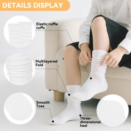 Zando Girls Slouch Socks 4-6 Years Cotton Athletic Stockings Kids Knee High Tube Long Boot Red Crew Socks Cute Colored Toddler Leg Warmers 2-3T White*2