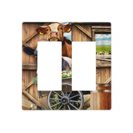 Country Farm Farmhouse Cow Animal 2 Gang Double GFCI Rocker/Decorator Light Switch Cover Decorative Outlet Wall Plate Electrical Faceplate Screwless