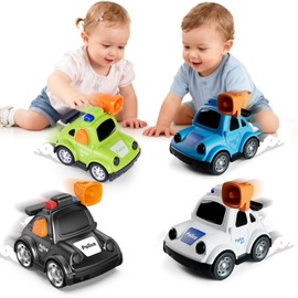 YEHOSHUN Cartoon Police Car Push and Go Inertia Toys for Toddlers 1-3, Friction Powered Race Vehicles for Toddlers 6-9-12-18 Month, 1st Birthday Gift & Party Favor for 1-2 Year Old Boys Girls