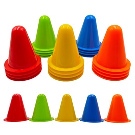 KKLM Color Cones, Soft PE Color Cones, Set of 20 (3.1 inches (8 cm), Soccer Practice, Durable, 4 Each of 5 Colors, Safety Design, Triangular Cones, Sports Training, Competitions, Mini Cones, Indoor