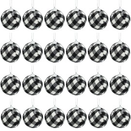 24pcs Christmas Ball Buffalo Plaid Fabric Christmas Balls 2.4"/60mm Hanging Ornaments Xmas Baubles Decorative Christmas Tree Hanging Ornaments for Party Holiday Decoration