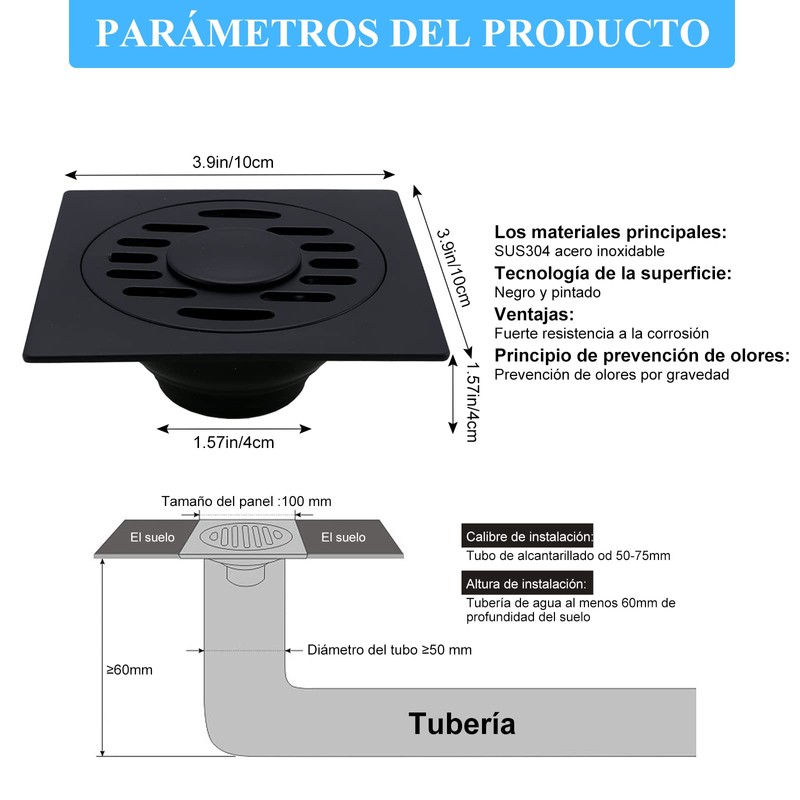 ALIMOTA Drenaje de Suelo de Acero Inoxidable de Moda para