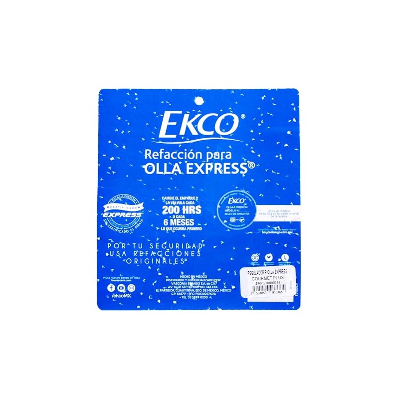 Ekco | Regulador de Presión para Olla Express® 5 y