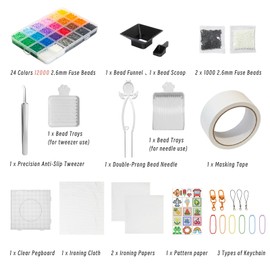 Fuse Beads Kit - 24 Colors 14000 2.6mm EVA+PE Fuse Beads, Complete Melting Beads Set with Special Tools for Women，No Iron Included (24C-Box)