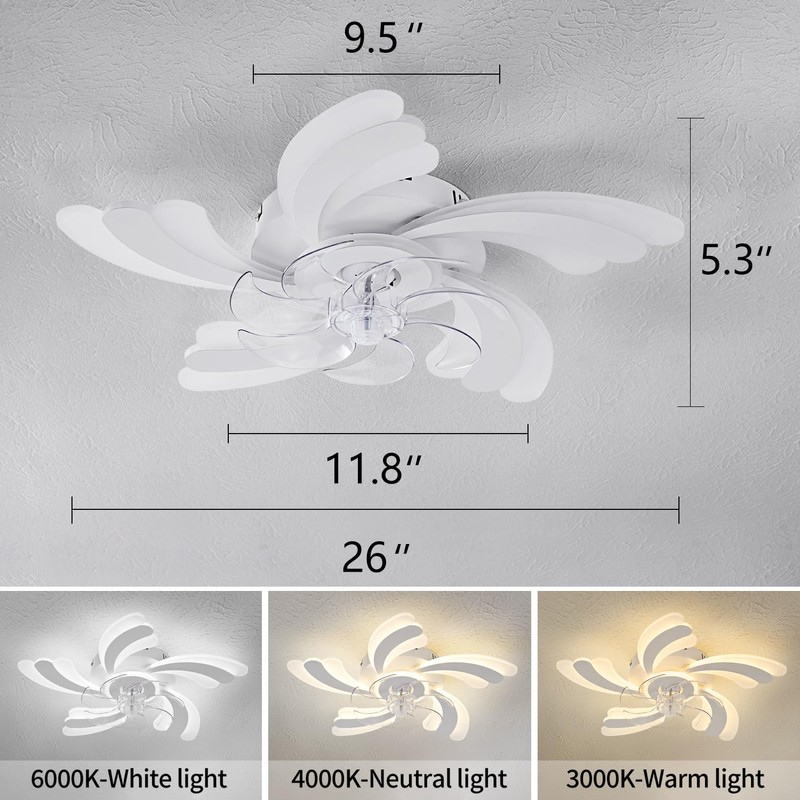 Dalouguan Ceiling Fan with Lights Remote Control, White Flower Ceiling