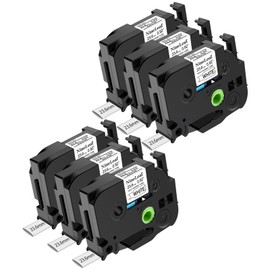 NineLeaf 6PK Compatible for Ptouch HSe-251 HSe251 HS-251 HS251 23.6mm 0.92 Black on White Heat Shrink Tubes for PT-P700 PT-P710BT PT-P750W PT-P750WVP Label Maker Tapes