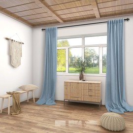 KOUFALL Stone Blue Back Tab Rod Pocket Linen Sheer Curtains for Living Room 52x90 Inches Long