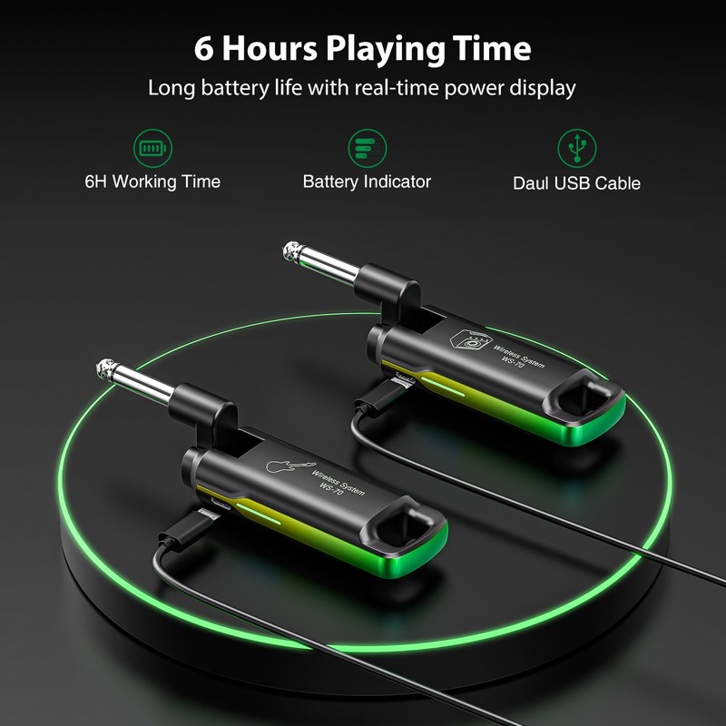 LEKATO Wireless Guitar System UHF Wireless Guitar Transmitter Receiver Rechargeable