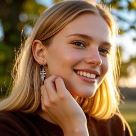 POPLYKE Orthodox Cross Earrings Sterling Silver CZ Retro Eastern Orthodox Drop Dangle Earrings Christian Jewelry for Men Women