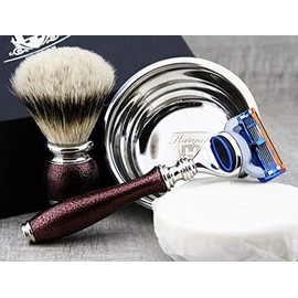 Haryali Men's Razor Set with 5 Blades Shaving Brush, Shaving Soap, Shaving Bowl and Alum Pen