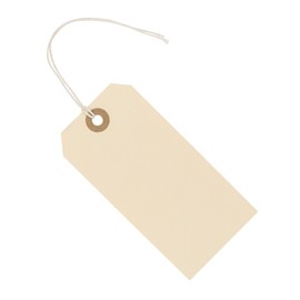 Manila Shipping Tags with String Attached 4 3/4" x 2 3/8" (12 x 6 cm) Box of 200 Large Paper Tags with Strings and Reinforced Hole