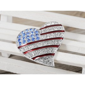 Alilang Silver Tone Crystal Rhinestone 4th of July American USA Flag Patriotic Pin Brooch,Heart