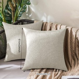 Eastrpupira Set of 2 Decorative Linen Throw Pillow Covers, 24 x 24 Inch Cushion Covers for Couch Chair Sofa Bed Living Room Home Decor Natural Beige