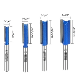 KOWOOD Plus - Juego de brocas rectas de doble flauta, vástago de 1/4 pulgadas. Diámetro de corte en 1/4", 5/16", 3/8", 1/2". con carburo Kowood C3 actualizado. Ideal para crear ranuras, dado o huecos