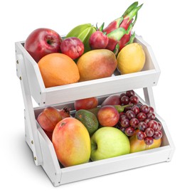 G.a HOMEFAVOR Fruit Basket for Kitchen, 2-Tier Fruit Bowl for Kitchen Counter, Vegetable Storage Stand for Fruit Shop, 15 mm Thickness (WHITE)