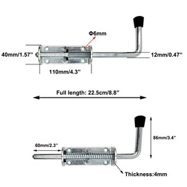 2 Pack 8.8 Inch Spring Loaded Latch Pin, Heavy Duty Spring Loaded Barrel Bolt Latch Pin for Door Fence Trailer Garage (No Screws)
