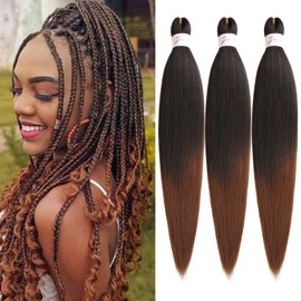 Mscat 20 Inch 3 Packs Pre Stretched Braiding Hair Ombre Brown Pre Stretched Braiding Professional Synthetic Prestretched Crochet Braids Hair Extension Hot Water Setting Yaki Texture (T30#)