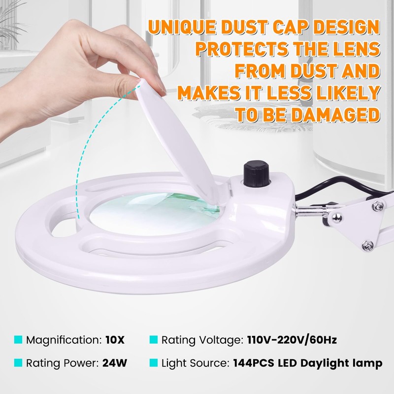 10X Magnifying Glass with Light and Stand, NUEYiO 2200 Lumens