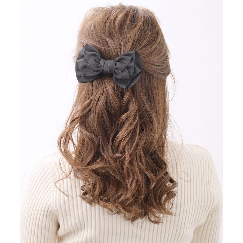 Vingtaine H-556A-BK Grosgrain Ribbon Barrette Hair Accessory Head Dress Black