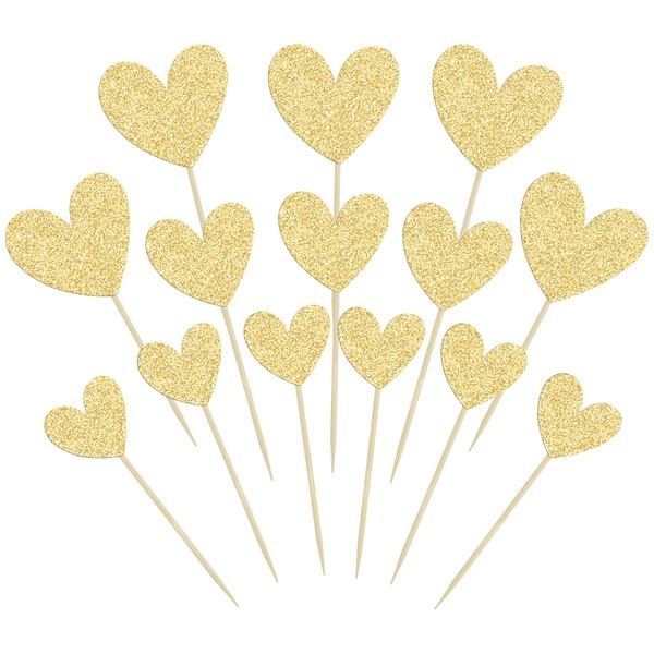 Ephlyn - 24 piezas de adornos de corazón con purpurina, corazón de San Valentín, para el día de San Valentín, boda, compromiso, despedida de soltera, fiesta de cumpleaños, decoración de tartas,