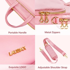 Lausiax Laptop Case Bag Women Men Computer Sleeve Compatible with MacBook/Dell/HP/Acer/ASUS, Waterproof Shoulder Carrying Briefcase, Pink, 17-17.3 Inch