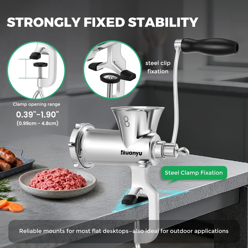 Huanyu Manual Meat Grinder-Heavy Duty Stainless Steel, Hand Crank Grinding