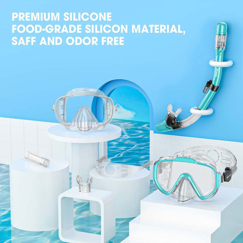 EMSINA Dry Snorkel Set,Panoramic Wide View,Anti-Fog Scuba Diving Mask,Professional Snorkeling