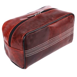 CRICKET-GIFTS Buffalo Leather Cricket Wash Bag Durable Toiletry Bag for Cricket Players and Fans Moisture-Resistant Lining, Secure Zip and Carry Handle 25cm x 14cm
