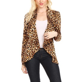 Pattern Print Casual Office Long Sleeve Open Front Blazer Jacket/Made in USA Animal Brown L