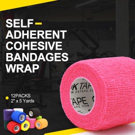 OK TAPE 12 Rolls Self Adhesive Bandage Wrap, Elastic Athletic Tape, Self Stick Bandage Tape, Vet Wrap, Medical Wrap for Wrist, Feet, 2" x 5 Yards