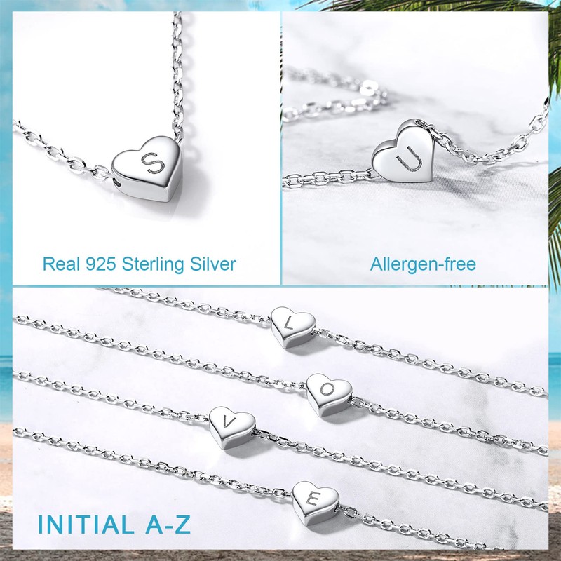 FOCALOOK Silver Initial Anklets for Women, Dainty 925 Sterling Silver