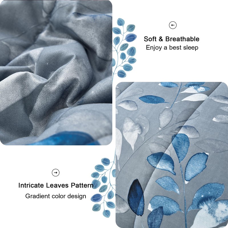 Anibedding Blue Comforter Set California King Size 7 Piece Navy