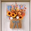 Dingion Fall Door Wreath Basket Hanger with Artificial Sunflowers Hanging
